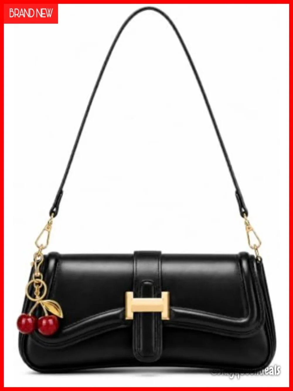 Vintage Faux Leather Hobo Bag with 2 Straps and Cherry Charm
